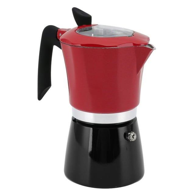 Moka Pot, Double Color Block Design Easy To Use Aluminum Stovetop Coffee Maker With Transparent Lid For Travel Green Red,Red Black