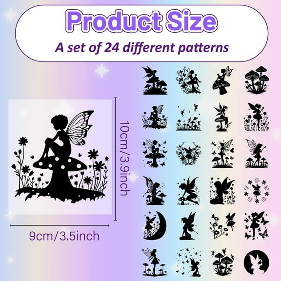 24Pcs 24 Styles Fairy Silhouette Stickers Mason Jar Decals Moon Mushroom Angel Self Adhesive Diecut Waterproof PVC Decal for Scrapbook Lantern Jars Wall Windows Phone Craft 3.9 x 3.5 Inch