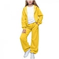 thumbnail image 2 of Boys Girls Sweatsuit Set 3 Piece Long Sleeve Yellow Zipper Sweatshirt and Short sleeves and Jogger Sweatpants Fall Winter Clothes Boy Clothes 8-9 Years, 2 of 5