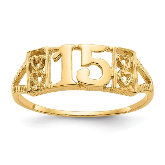 Real 14kt Yellow Gold 15 RING Size: 7; for Adults and Teens; for Women and Men
