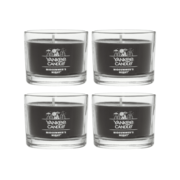 Yankee Candle Signature Votive Mini Candle Jar, Midsummer's Night Scent, Natural Soy Wax Blend Candle with Natural Fiber Wick, 1.3 OZ Glass Jar (Pack of 4)