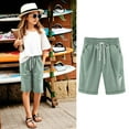 thumbnail image 2 of CYRBOKO Girls Casual Shorts, Elastic Waist Drawstring Casual Knee-Length Summer Shorts Green Size 9-10 T, 2 of 5