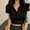 Black, variant on Womens Summer V Neck Collared Work Tops Dressy Casual Short Sleeve Crop Shirts for Woman 2025 Trendy Cropped Tee