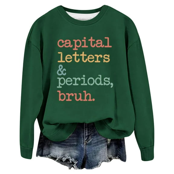 UJNDER Women's Crewneck Sweatshirt Casual Letter Print Pullover Long Sleeve Fashionable for Daily Dark Green XXL