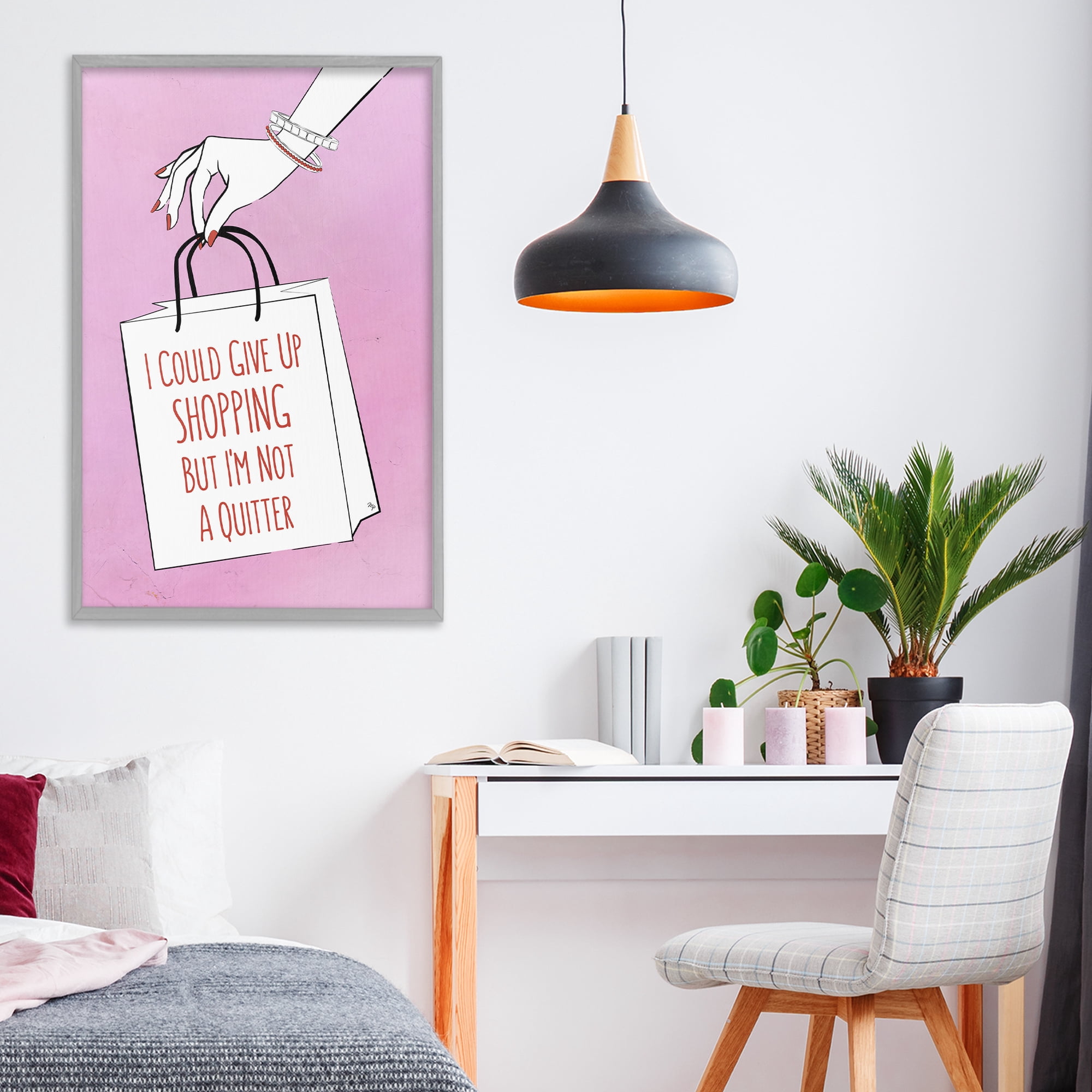 Stupell Industries Not A Quitter Shopping Gray Framed Giclee Art, design by Martina Pavlova
