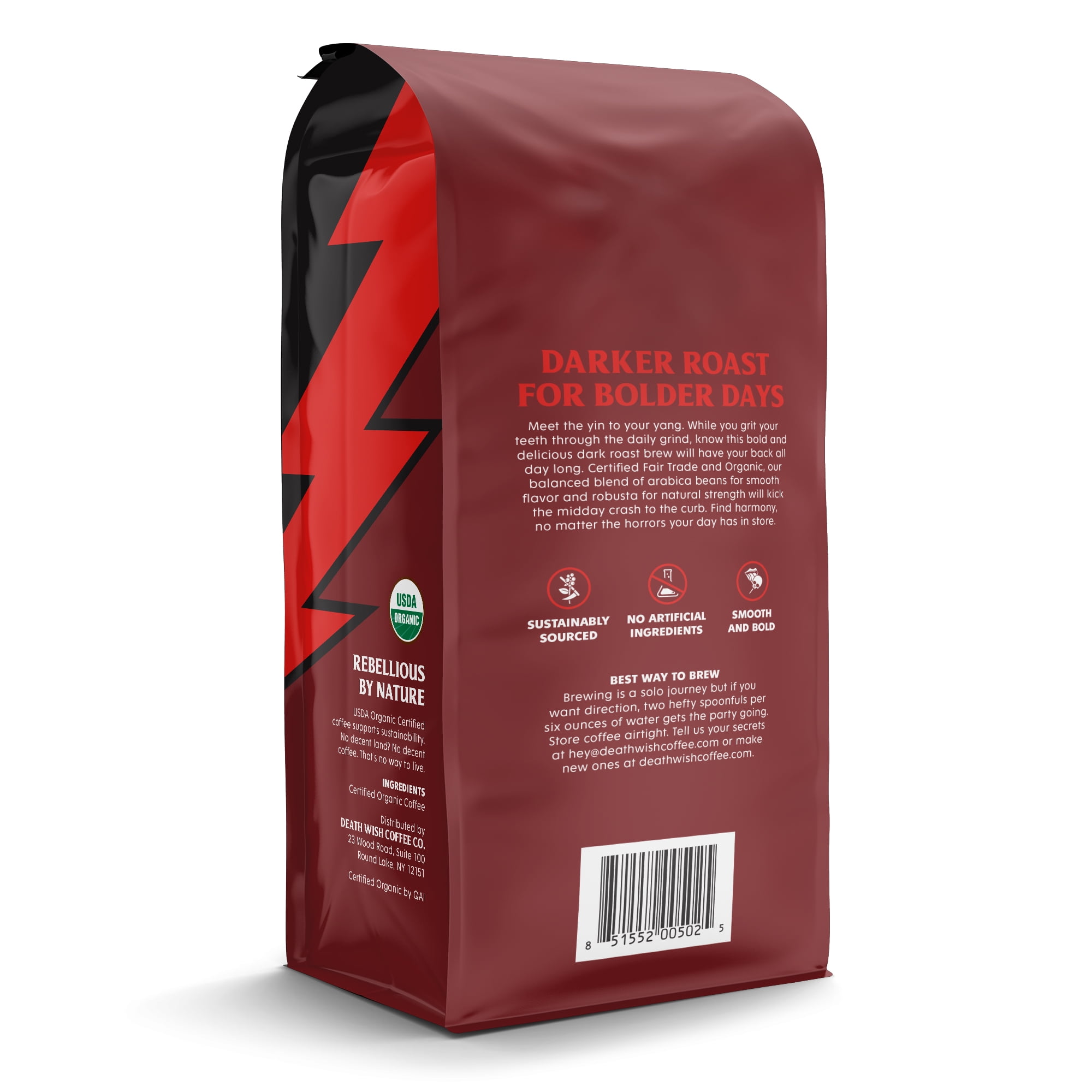 (6 pack) Death Wish Coffee, Organic and Fair Trade, Dark Roast, Ground Coffee, 16oz