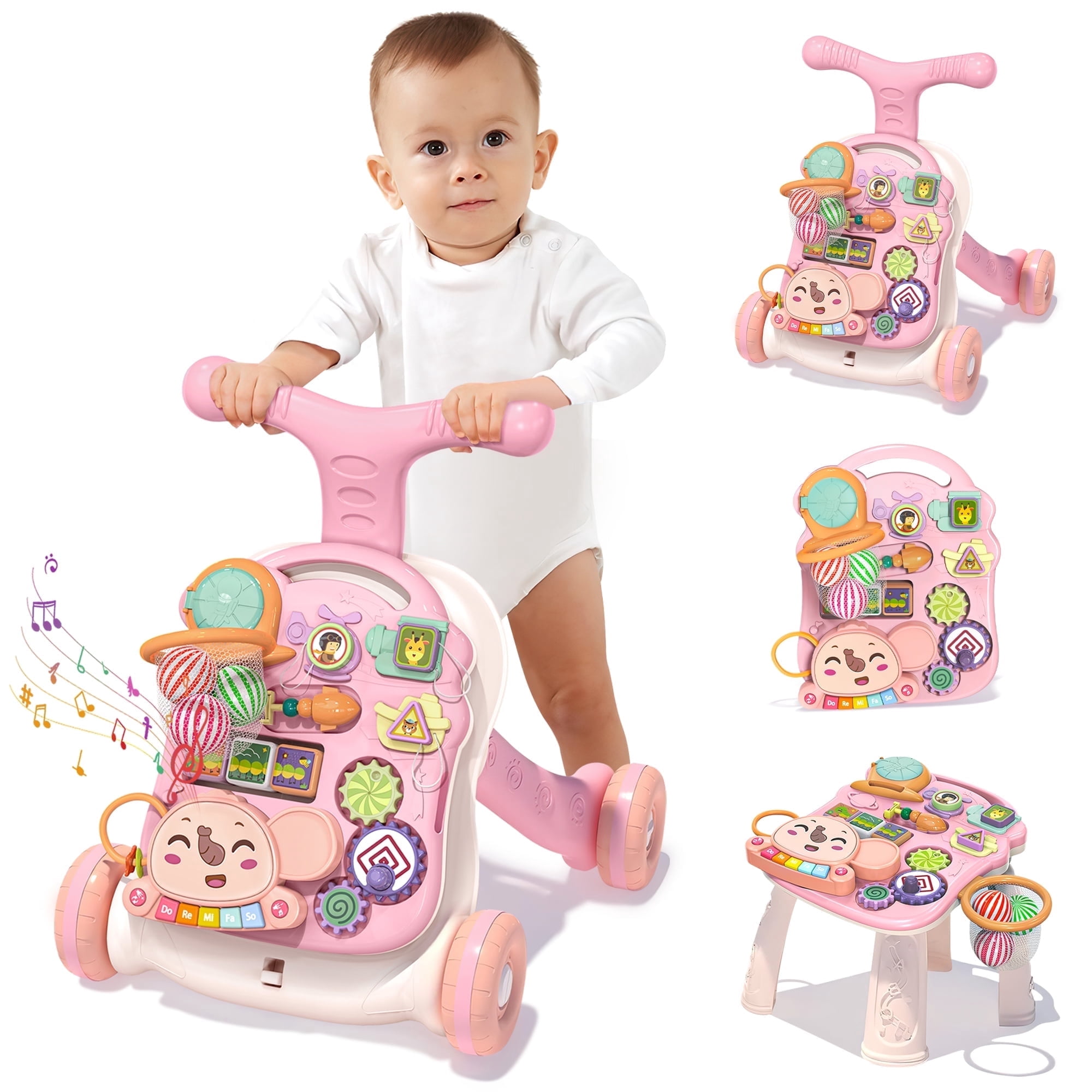 XUEYU Sit-to-Stand Walker, 3 in 1 Baby Learning Table, Early Educational Child Activity Center, Removable Play Panel, Baby Music Toy Gift for 6 Months up Infant Boys Girls