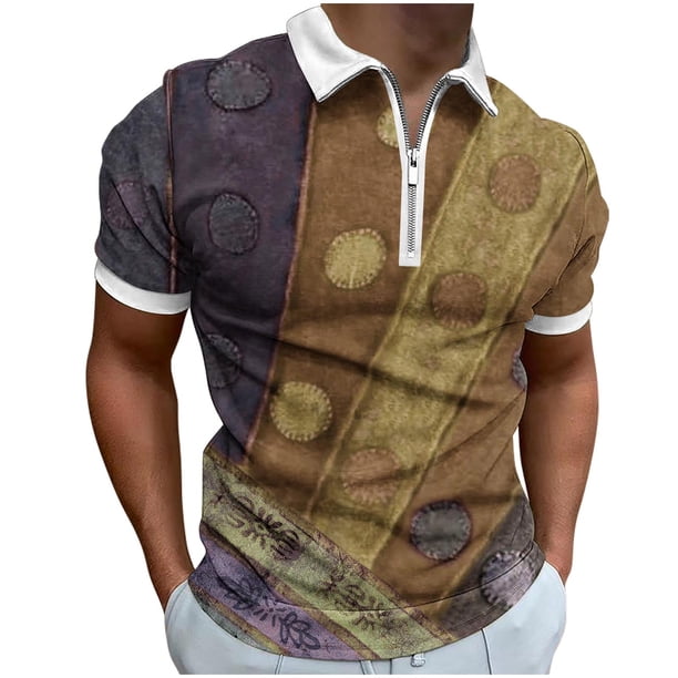 Camisetas de Manga Larga para Hombres Casual Impreso Girar Abajo Cuello Cremallera Camiseta, Ligera Blusa de Algodón de Imitación para el Hogar, Diario Y Cuatro Estaciones de Uso