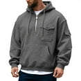 thumbnail image 2 of YueHuiYing Men's Fashion Hooded Quarter-Zip Midweight Long Sleeve Drawing Pocket Workwear Pullover Top, 2 of 6