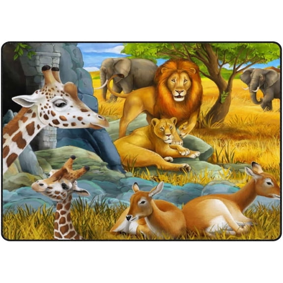 Crawling Indoor Carpet Play Mat Safari Animals Cartoon for Living Room Bedroom Educational Nursery Floor Mat Area Rugs 72x48inch