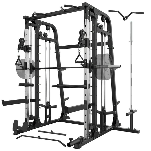 Dierbare Uitpakken zij is KJB SML09 Smith Machine ,Power Cage with Weight Bar and Two Lat Pulley  Systems Commercial Home Gym Multifunctional Rack - Walmart.com
