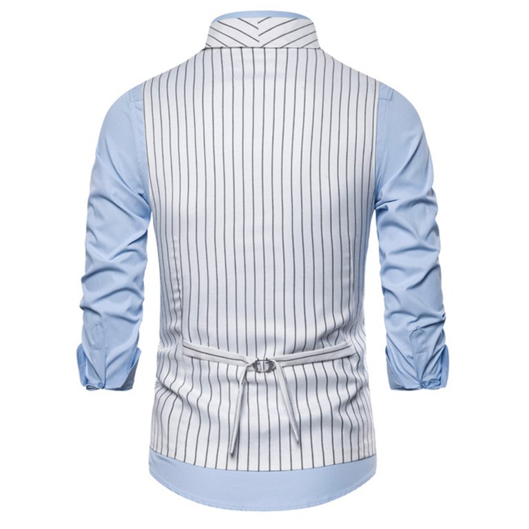 トップス W Double Front Double Vest Outfmvch Tank Top for Men Double- Pocket Striped Suit Vest