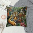 thumbnail image 2 of Wild TigerPillow Covers,Tropical Animal Monkey Bird Parrot Reversible Print Cushion Covers,Jungle Botanical Palm Leaves Flowers CouchPillow Covers for Sofa Bed, 2 of 5