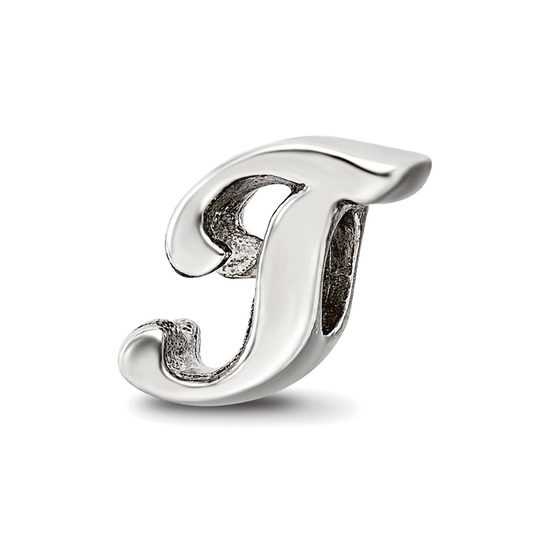 925 Sterling Silver Polished Reflections Letter Name Personalized Monogram Initial T Script Bead Charm 10.91x6.36mm Wide