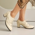 thumbnail image 2 of YLYL Women's Wingtip Oxfords Shoes Chunky Mid Heel Lace up Vintage Dressy Brogues Pumps Shoes, 2 of 9
