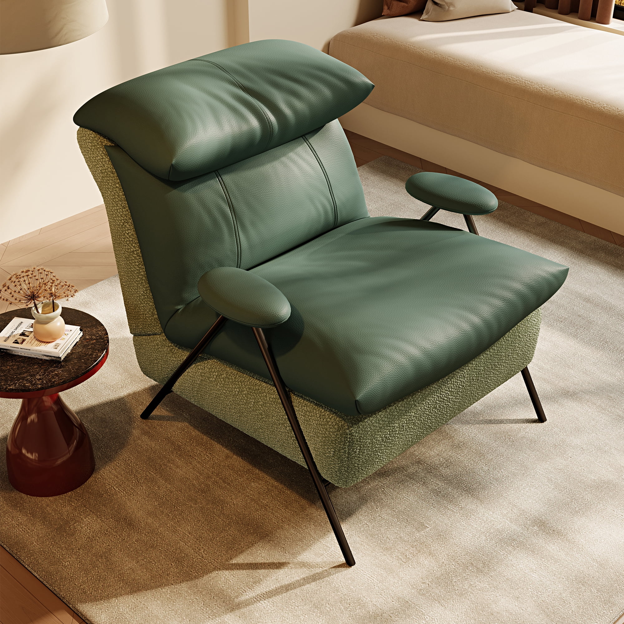 Howcool Modern Upholstered Accent Chair,Armchair with Wide Cushioned Seat,Ergonomic Lounge Chair with Solid Wood Frame for Living Room,Bedroom,Green