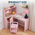 thumbnail image 3 of Kids Corner Desk, Desk and Chair Set for Children, L Shape Kids Study Table with Bulletin Board Open Shelves & Storage Cabinets and Cloth Drawers, 3 of 7