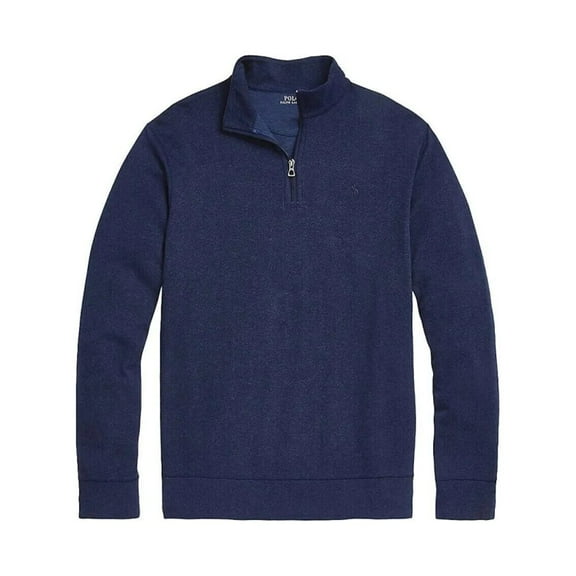 POLO RALPH LAUREN Men's Big & Tall Doubel Knit Jersey 1/2 Zip Pullover (Navy Heather, XLT, X-Large Tall)