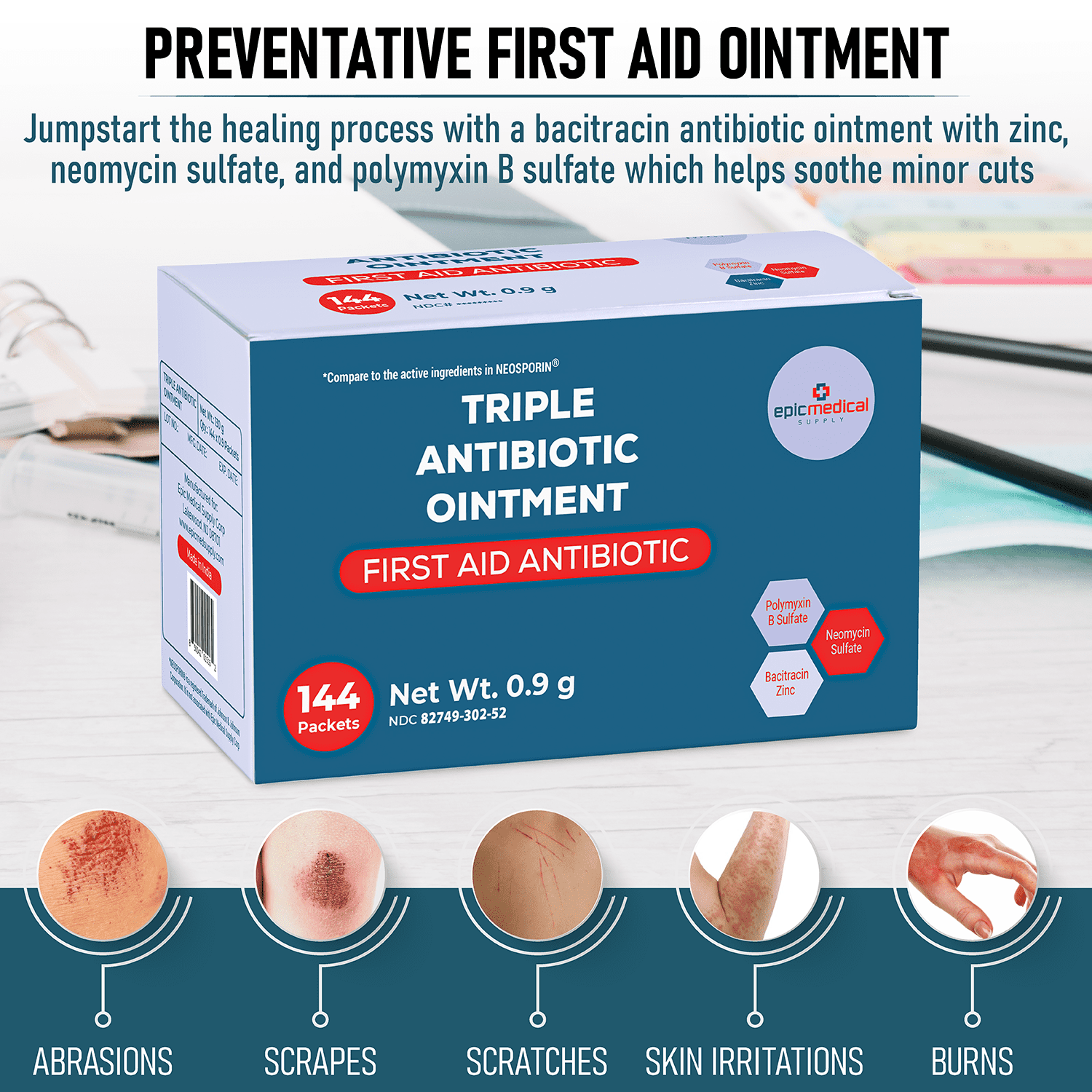 Epic Medical Supply Triple Antibiotic Ointment .9 Grams Packets 144 per Box
