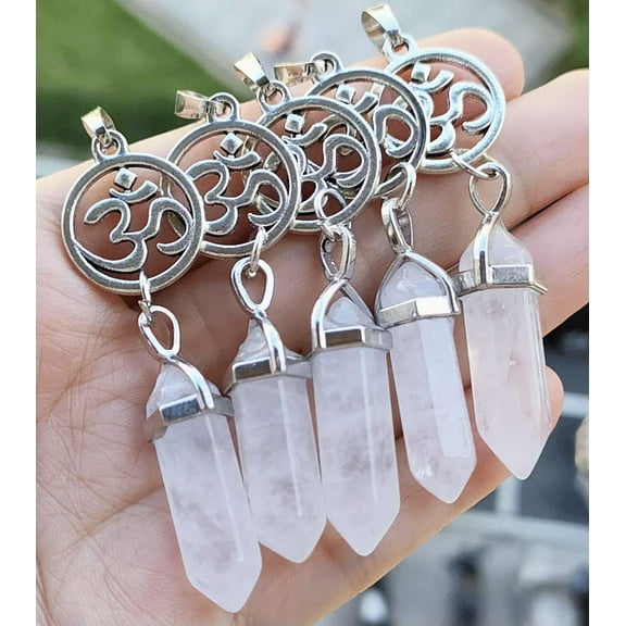 K-KED 10pcs Rock Quartz Gems Yoga Aum&Om Pendants Chakra Reiki Healing Amulet