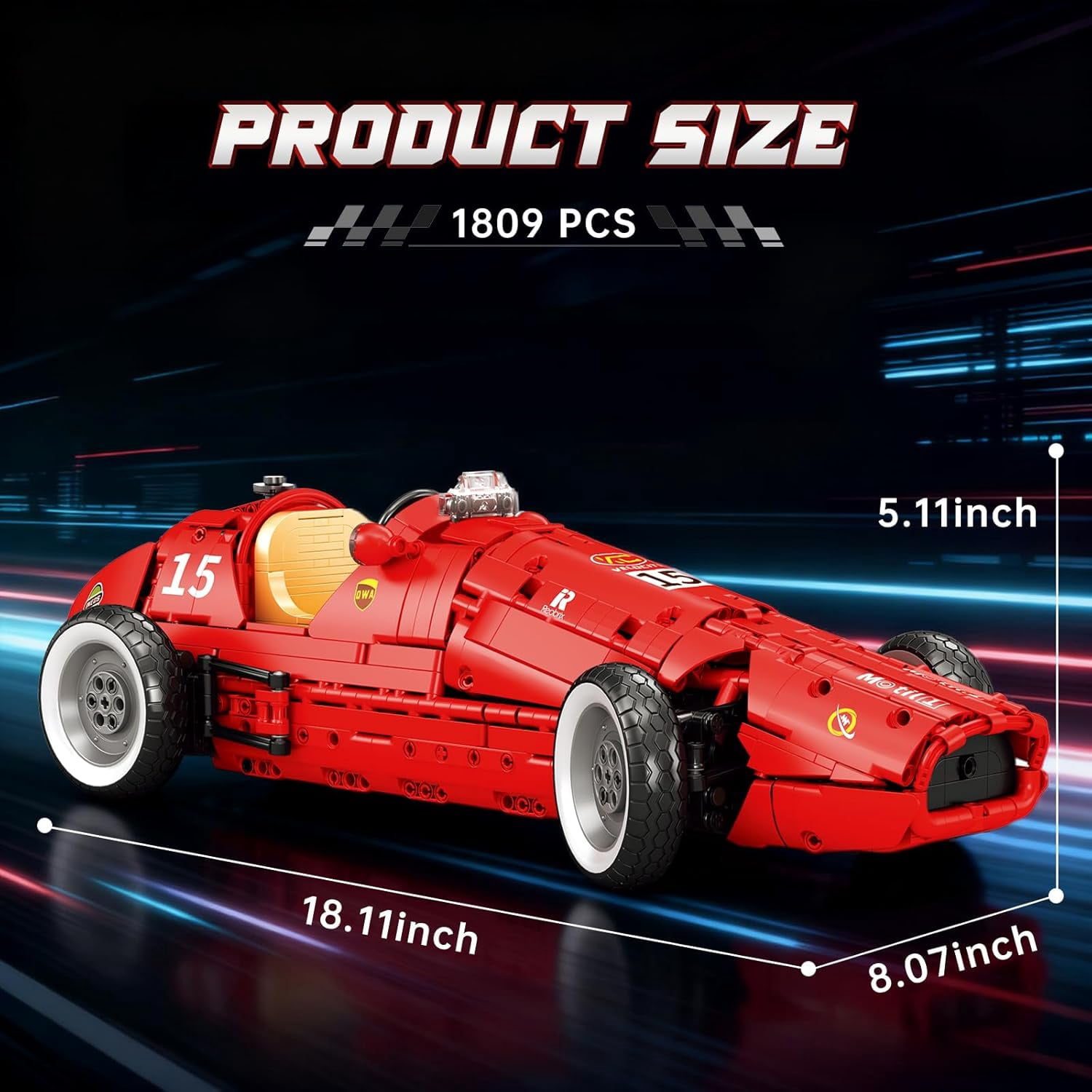 F1 Car Building Set for Adults, Retro Formula Racing Model Kit, Classic 1:8 Scale Collectible Race Car Building Blocks Kit for Home & Office Decor,1809 Pcs