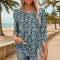 thumbnail image 3 of SOMER Boho Tops for Women Dressy Casual Blouses 3/4 Sleeve Crew Neck Floral Pleated Shirts for Going Out, 3 of 6