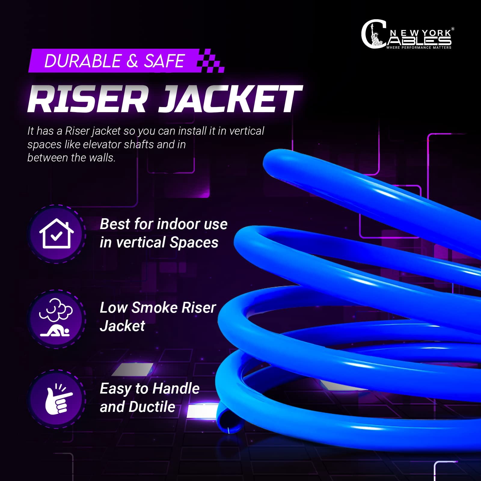 NewYork Cables Ethernet Cable Cat 6 1000ft Riser 550MHz 23AWG Blue