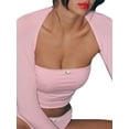 thumbnail image 2 of Fortune Women Tube Tops Shrug Set,Strapless Short Tops+Long Sleeve Cropped Cardigan, 2 of 9