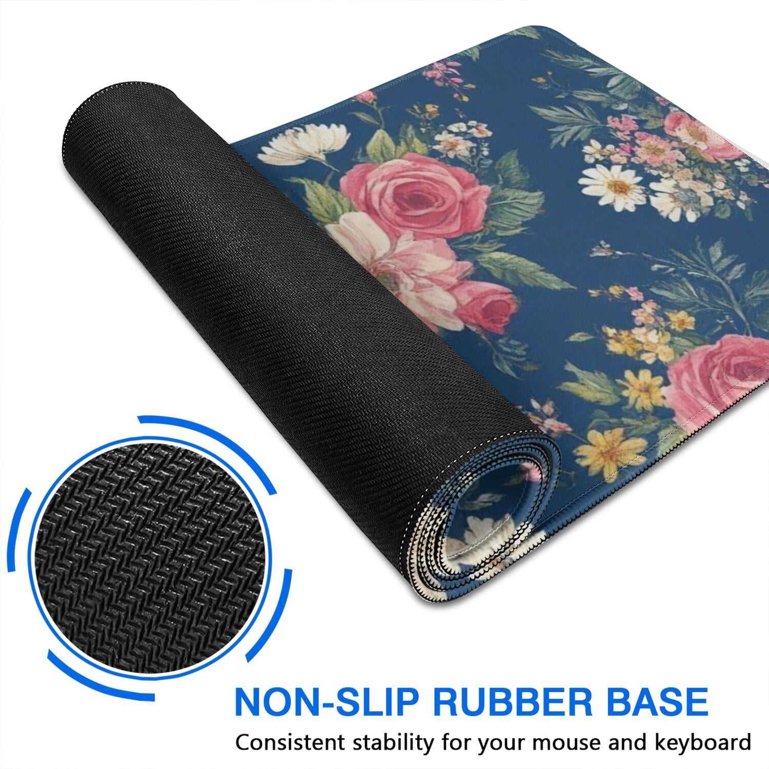 Long Mouse Pads for Desk,Pioneer Flower Floral Print Pattern Desk Mats on Top Of Desks, Desk Mouse Pad Extra Large with 3mm Non-Slip Base and Stitched Edge for Gaming,Office,Work,Home 35.4"x15.7"