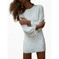 thumbnail image 4 of Skksst Womens Vintage Puff Long Sleeve Sparkle Sequins Party Mini Dress, 4 of 4