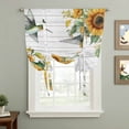 thumbnail image 2 of Green Yellow Tie Up Curtain 63 Inches Long, Hummingbird Sunflower Retro Wood Grain Balloon Style Kitchen Window Curtain Over Sink, Small Window Rod Pocket Curtain 42"x63", 2 of 9