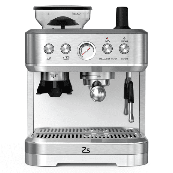 Espresso Machine with Milk Frother and Grinder, 15 Bar Automatic Espresso Coffee Machine All In One Coffee Maker with Italian ULKA Pump, 2.5L Water Tank, Brushed Stainless Steel for Home Office