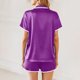 thumbnail image 5 of Pijama informal de poliéster para mujer, blusa lisa de manga corta con cuello vuelto, pantalones cortos a la moda, 5 of 8