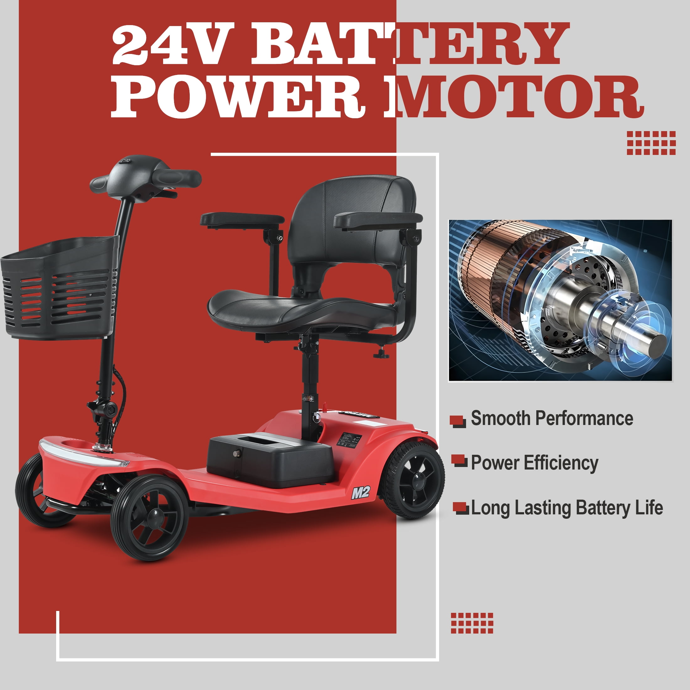 Segmart 4 Wheel Mobile Scooter for Seniors,Collapsible Mobility Wheelchair for Adults, 300lbs, Red
