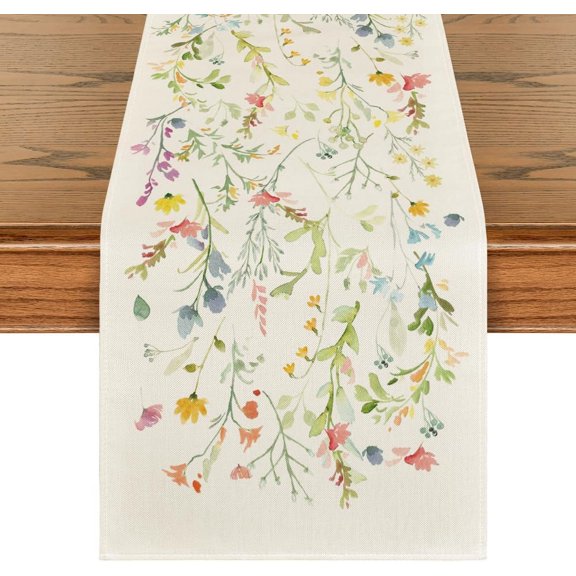 SM-XLHN Floral Leaves Fall Table Runner, Wild Flowers and Grasses Seasonal Autumn Kitchen Dining Table Decoration for Home Party Decor 13x36 Inch