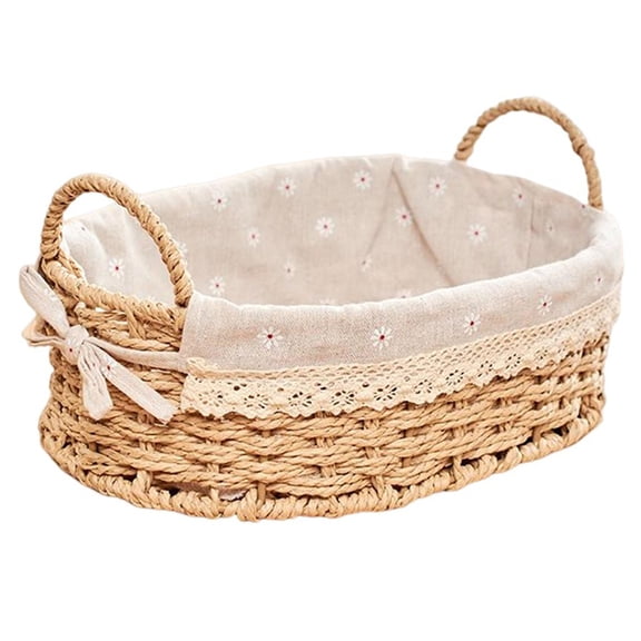 Handwoven Storage Baskets with Handles Kitchen Organizer Cosmetic Box for Bedroom Bathroom Breakfast Fruit Decorative,A