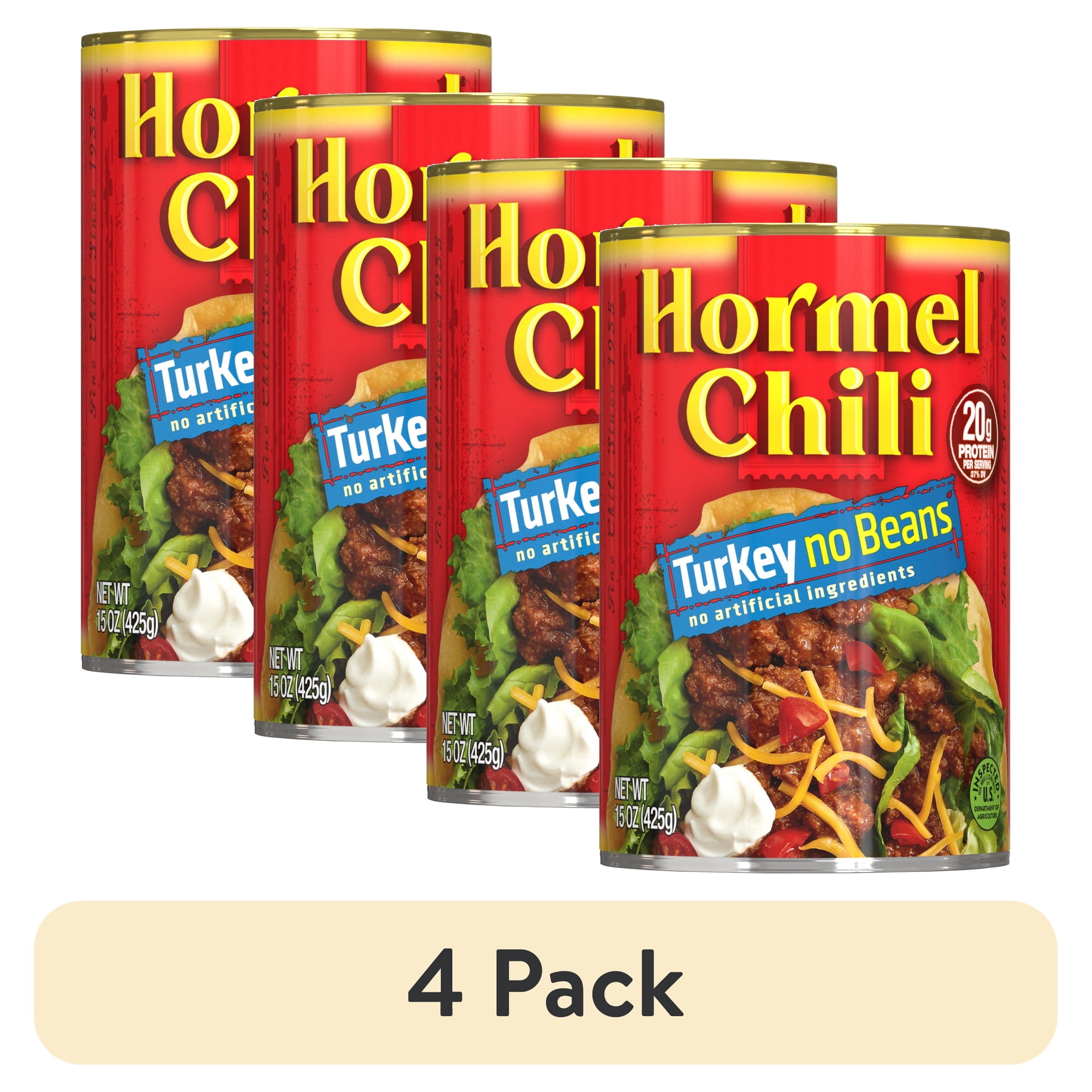 (4 pack) HORMEL Chili Turkey No Bean Canned Chili, Shelf Stable, 15 oz Steel Can