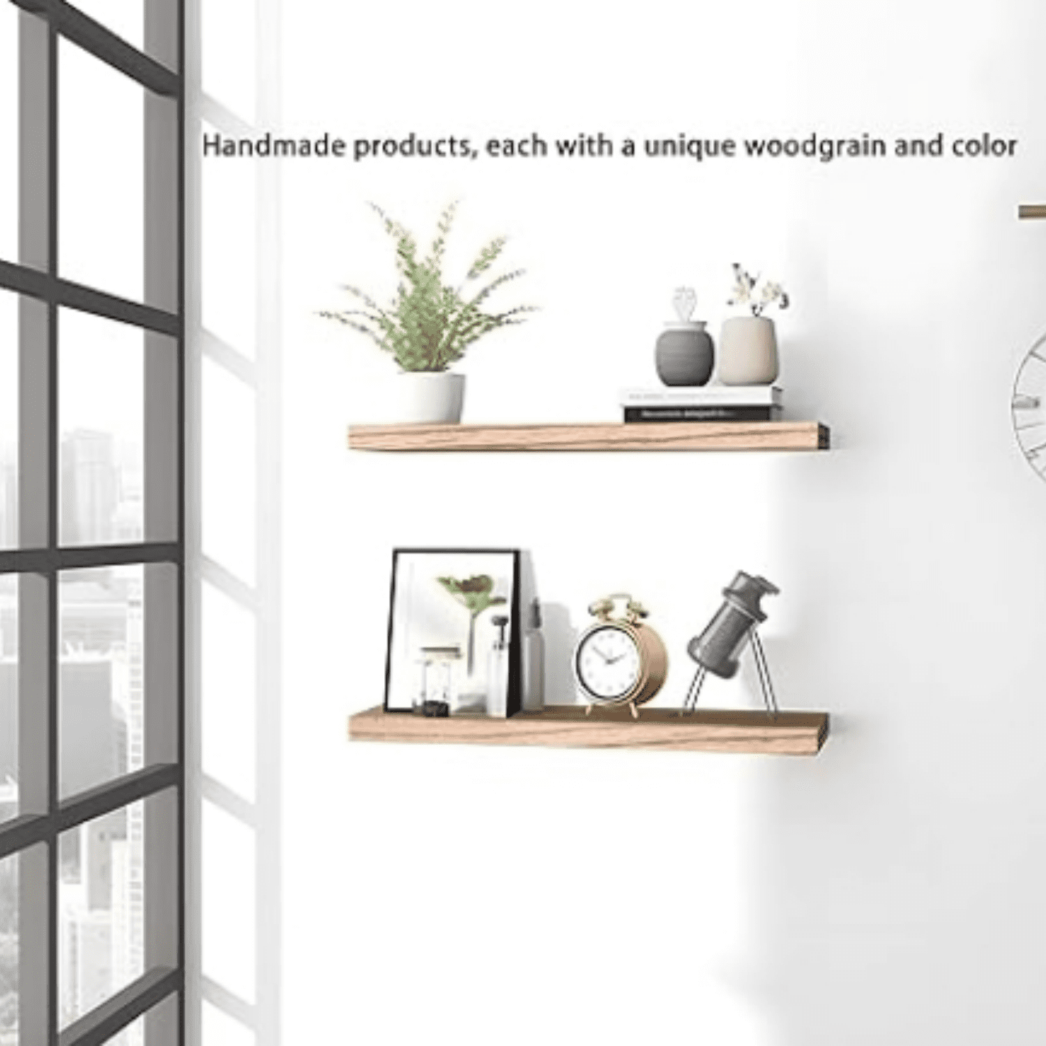 Wood Floating Shelves for Wall, Wooden Wall Shelves for Bedroom, Set of 6 Light Brown 17 Inch