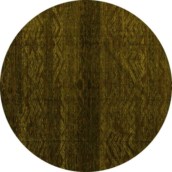 Ahgly Company Machine Washable Indoor Round Abstract Yellow Modern Area Rugs, 4' Round
