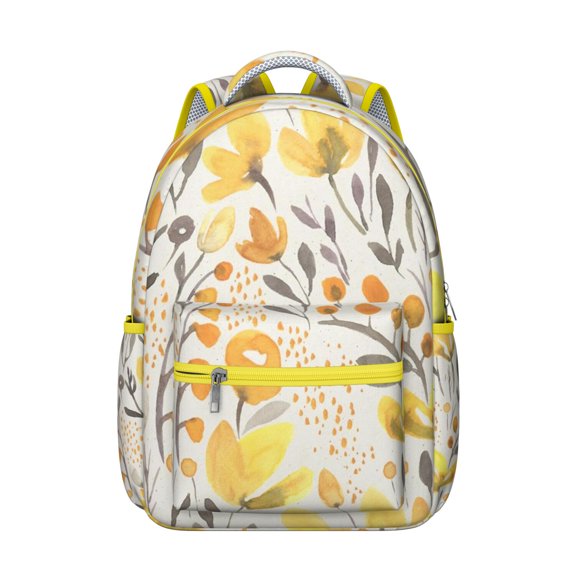 Bright Floral Print Students Backpack Lightweight School Bag with Romantic Rose and Peony Illustration, Wear-Resistant and Adjustable for Outdoor Activities