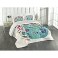 thumbnail image 2 of Ambesonne Cat Quilted Coverlet 3 Pcs, Kitty with Flower and Bird, Queen Size, Multicolor Seafoam, 2 of 4