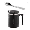 thumbnail image 1 of Taza de viaje de café con asa con tapa, vaso de café al vacío, taza aislada al vacío portátil para senderismo, Camping, hogar Negro Macarena Taza con aislamiento, 1 of 8