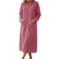 thumbnail image 5 of Women's Zip-Up Long Sleeve Sleep Robes Fall Stand Collar Mid-Length Loungewear Shower Soft House Robes S-3XL, 5 of 5