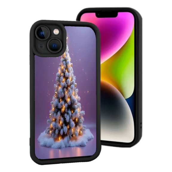 iPhone 15 Lightweight Phone Case - Festive Christmas Tree Design with Snow & Lights on Purple Background Yellowing Resistant