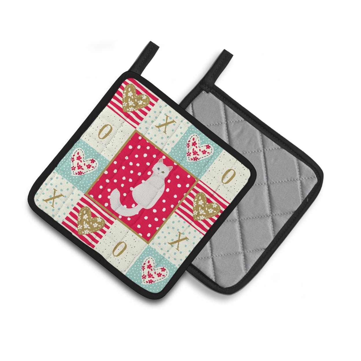 Turkish Angora Cat Love Pair of Pot Holders