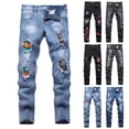 thumbnail image 7 of TIREOW Boys Skinny Ripped Denim Pants Elastic Slim Fit Fashionable Destroyed Jeans Zipper Button Down Denim Trousers, 7 of 7