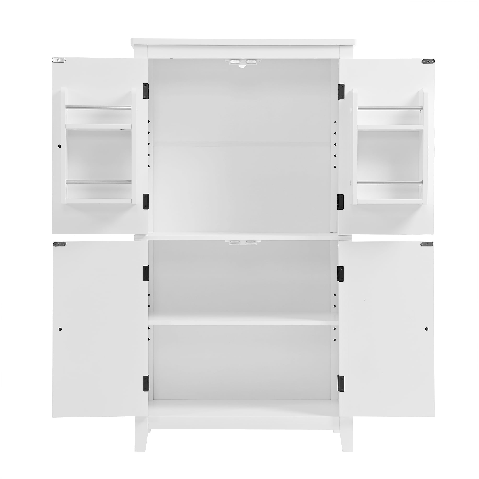 UBesGoo Elegant Bathroom Floor Storage Cabinet with 4 Doors, Adjustable Shelves, Hidden Shelves, White