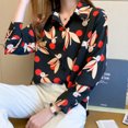 thumbnail image 2 of Camisa de lunares para mujer con estampado floral, manga larga, botón, top informal suelto, negro, L Yuarrent AP001442-03, 2 of 7