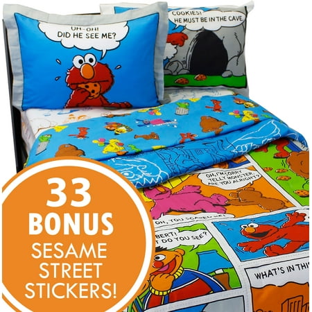 Sesame Street 18387511 Full Bedding And Sticker Set Elmo Comic
