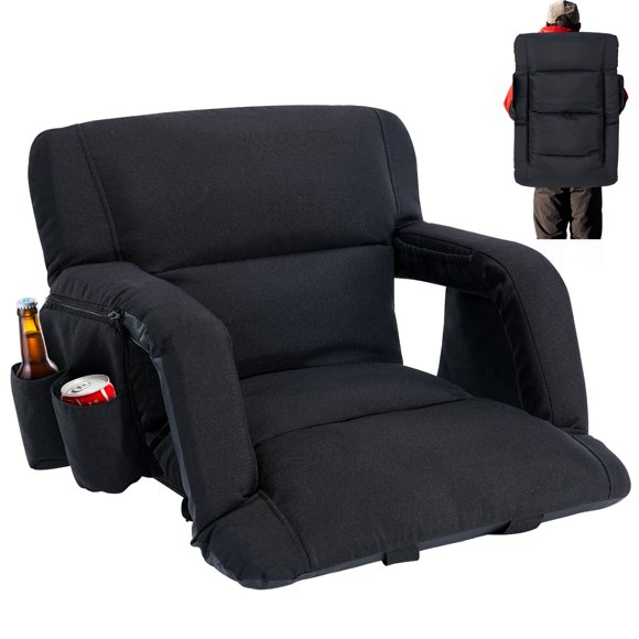 Slsy Stadium Seats with Back Support & 6 Reclining Positions Adjustable, 25 inch Wide Stadium Seats for Bleachers with Backrest/Arms for Sport Events Outdoor Indoor Camping Chair